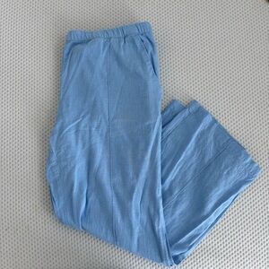 H&M Women’s Low Rise Light Blue Elastic Linen Pull On Pants Size Large